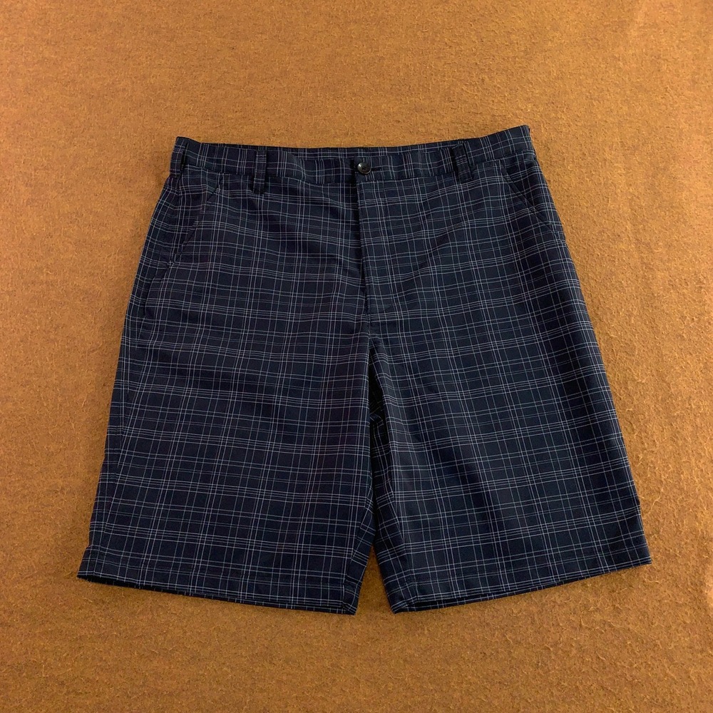 Under Armour Mens 40 Navy Blue Plaid Grid Performance Golf Shorts